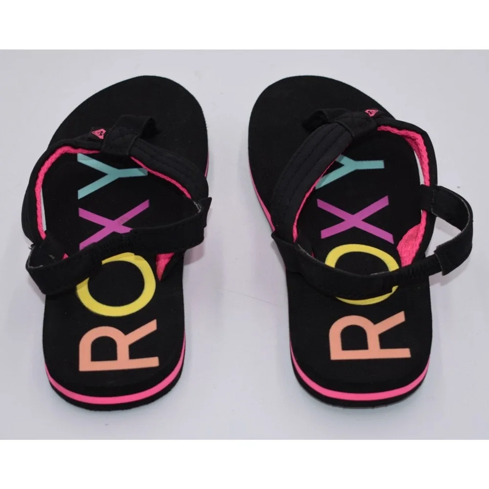 ROXY Vista 3 Point Thong Sandal Flip Flop Black & Pink Youth Kids Toddlers US 10